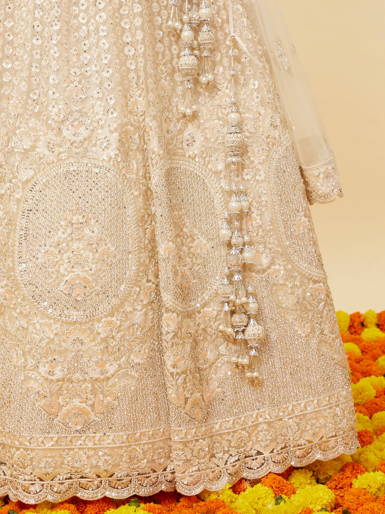 Buy Ivory Cream Rhinestone and Sitara Embroidered Bridal Lehenga Online